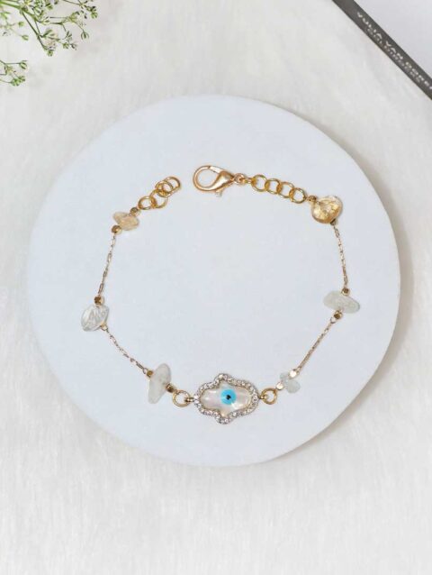 Shop Citrine Chips Hamsa Hand Charm Chain Bracelet