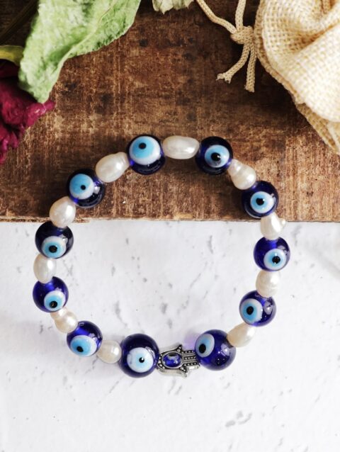 Shop Evil Eye Pearl Hamsa Hand Customized Bracelet