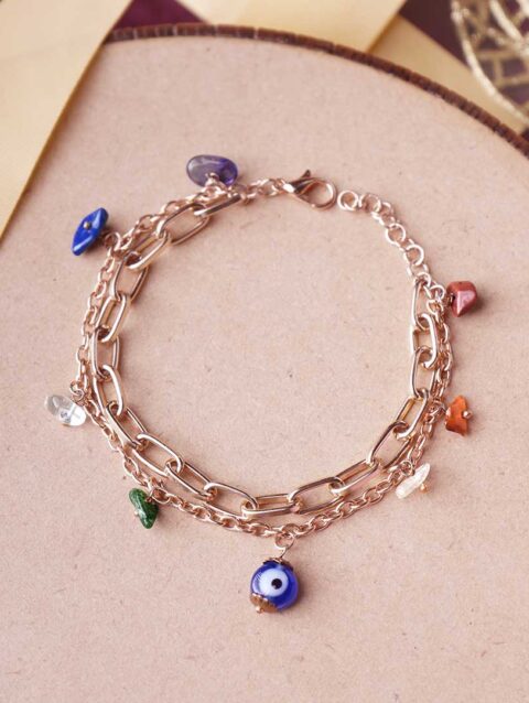 Evil Eye Seven Chakra Chips Chain Bracelet