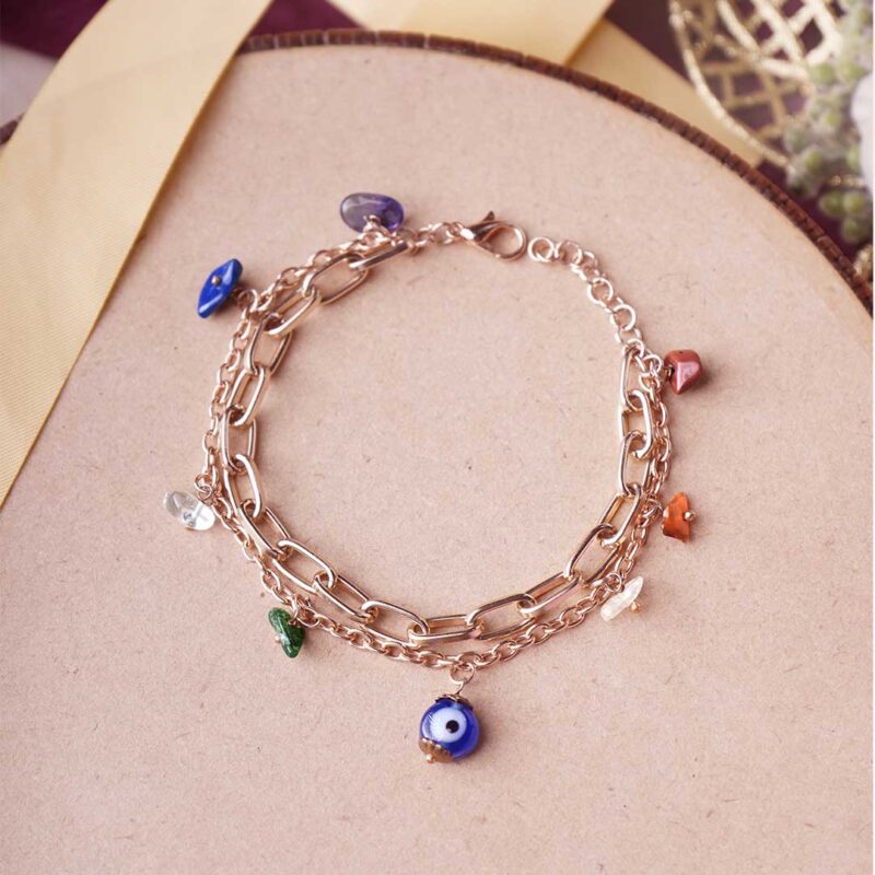 Evil Eye Seven Chakra Chips Chain Bracelet