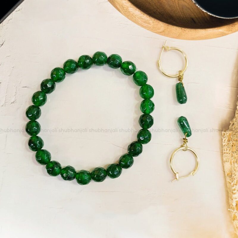 Crystal Green Jade Bracelet And Earring