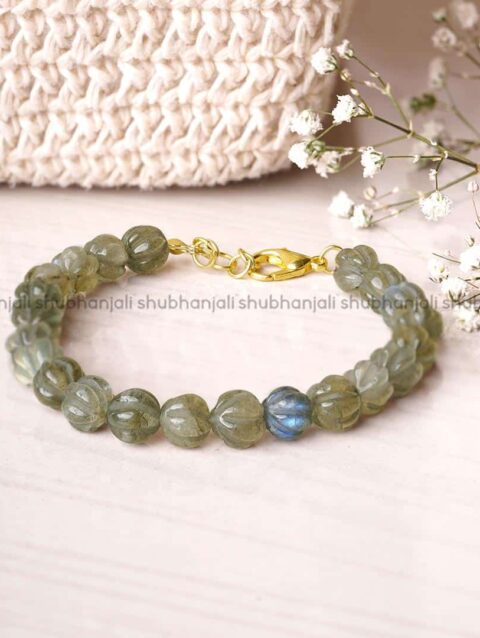 Natural Labradorite Crystal Watermelon Shape Beads Bracelet