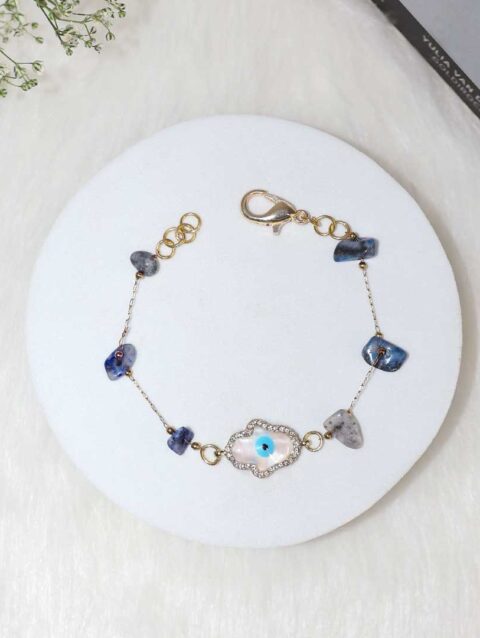 Shop Lapis Lazuli Chips Hamsa Hand Charm Chain Bracelet