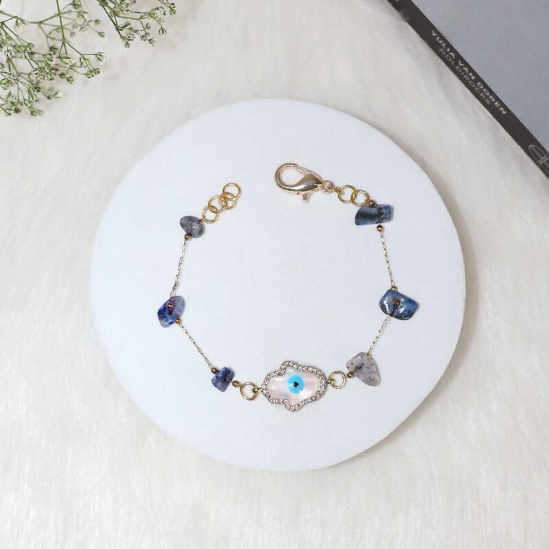 Shop Lapis Lazuli Chips Hamsa Hand Charm Chain Bracelet