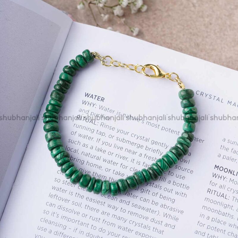 Natural Malachite Crystal Bati Shape Beads Bracelet