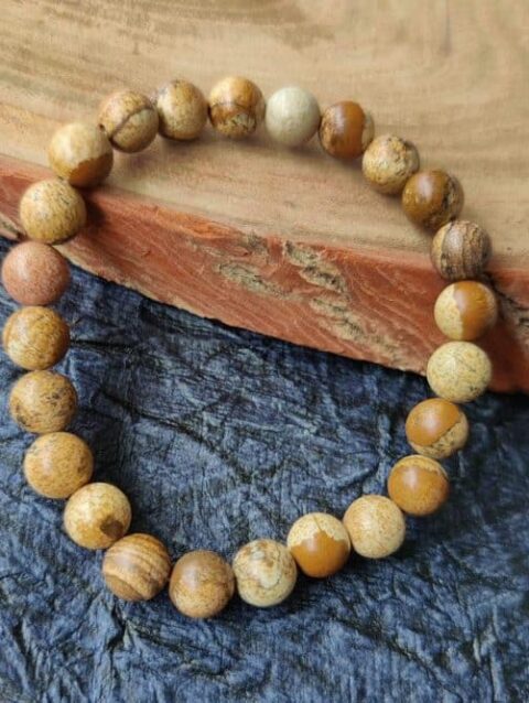 Natural Picture Jasper Crystal Round Beads Bracelet