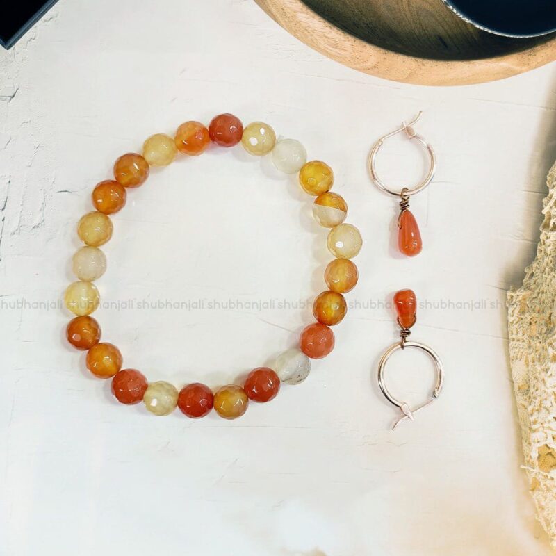 Crystal Red Carnelian Bracelet and Earring