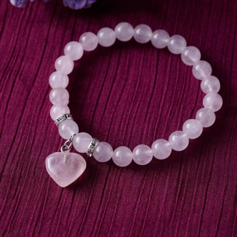 Natural Rose Quartz Mini Heart Charm Bracelet