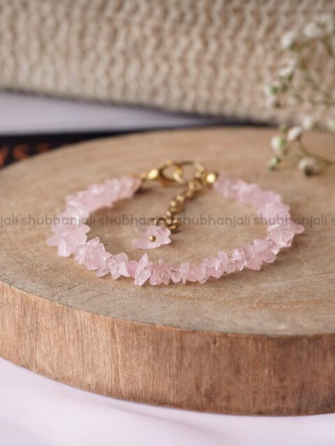 Rose Quartz Crystal Chips Chain Bracelet