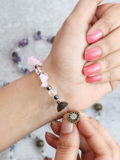 Shop Rose Quartz Chips Magnetic Lock Bracelet