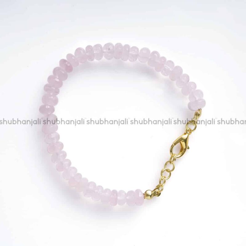 Rose Quartz Crystal Faceted Bati Shape Beads Bracelet