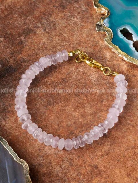 Rose Quartz Crystal Faceted Bati Shape Beads Bracelet