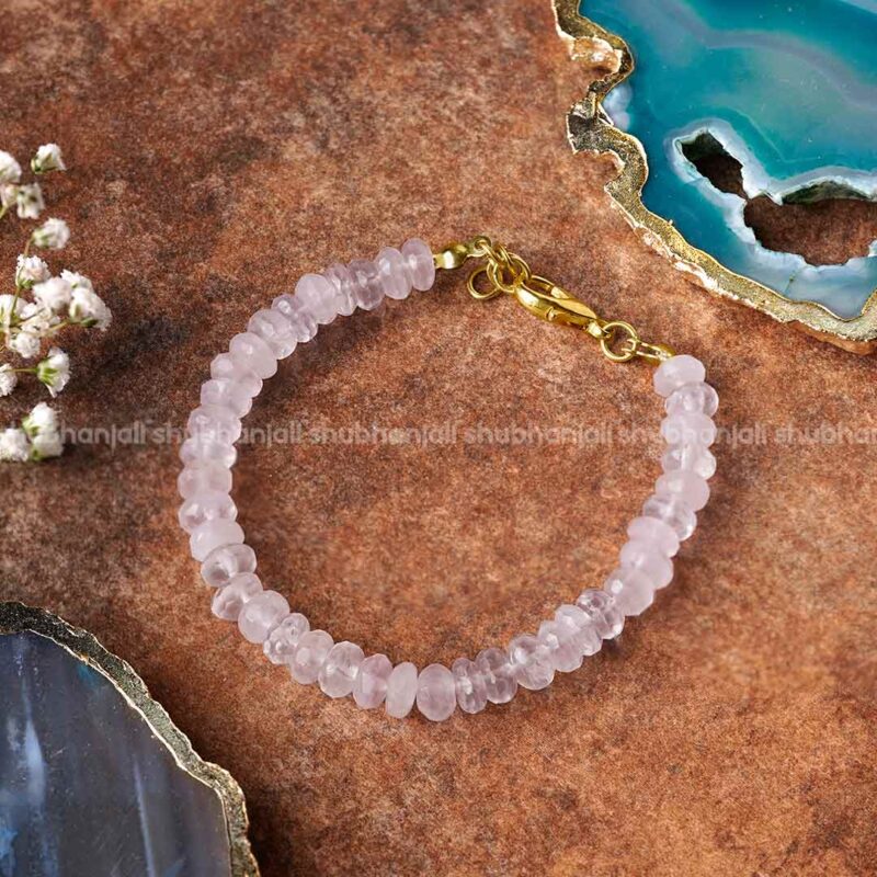 Rose Quartz Crystal Faceted Bati Shape Beads Bracelet