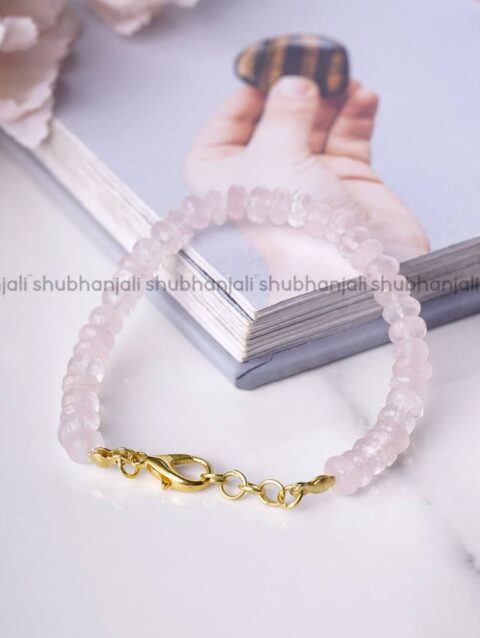 Rose Quartz Crystal Faceted Bati Shape Beads Bracelet