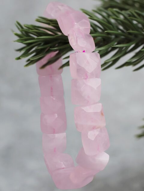 Shop Rose Quartz Square Cut Shape Beads Bracelet