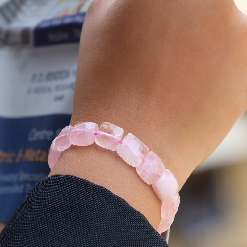 Shop Rose Quartz Square Cut Shape Beads Bracelet