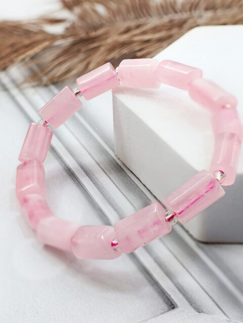 Shop Rose Quartz Faceted Tube Beads Stone Bracelet