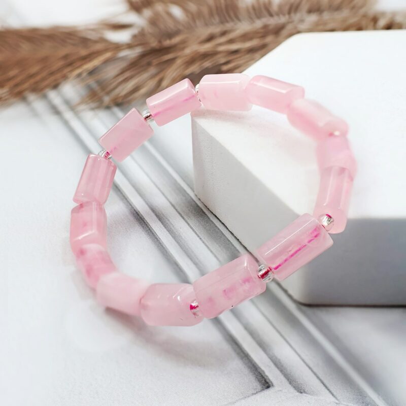 Shop Rose Quartz Faceted Tube Beads Stone Bracelet