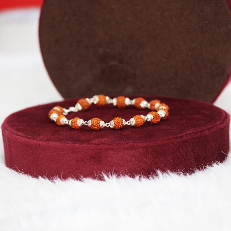 Natural Rudraksha Beads Sterling Silver Bracelet