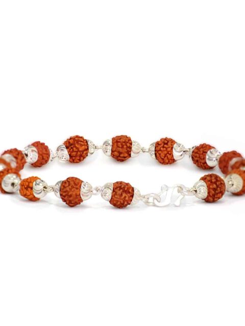 Natural Rudraksha Beads Sterling Silver Bracelet