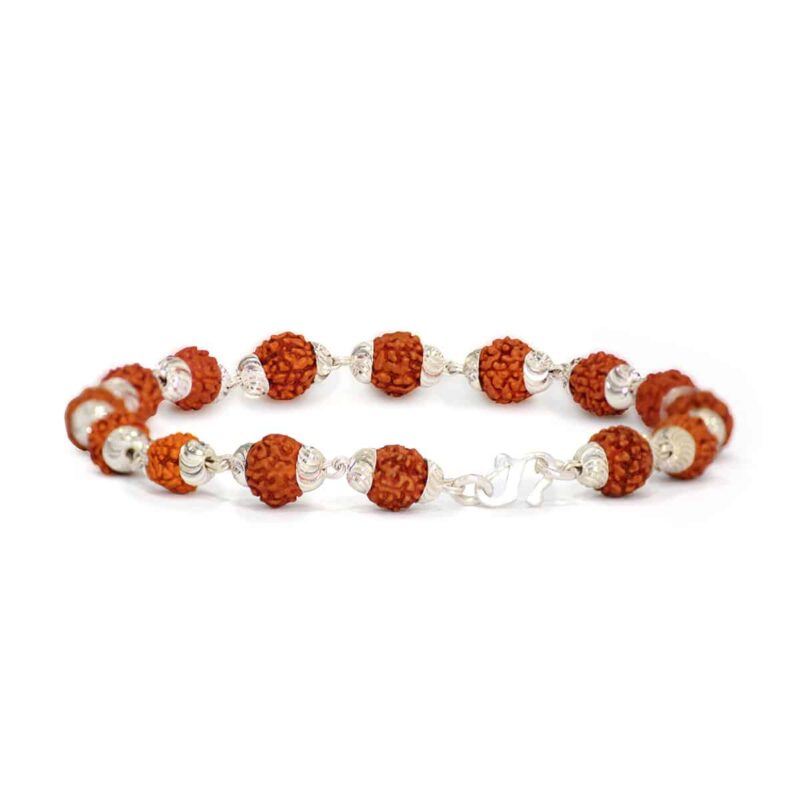 Natural Rudraksha Beads Sterling Silver Bracelet