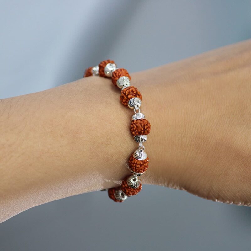 Natural Rudraksha Beads Sterling Silver Bracelet