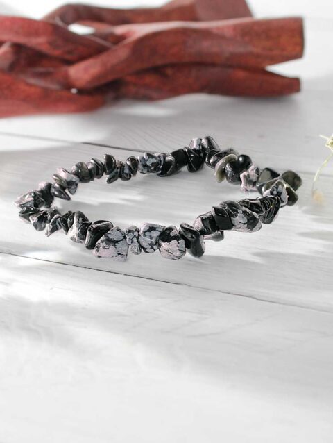 Snowflake Obsidian Chips Stone Elastic Bracelet