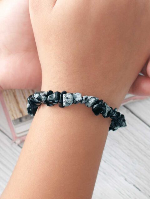 Snowflake Obsidian Chips Stone Elastic Bracelet