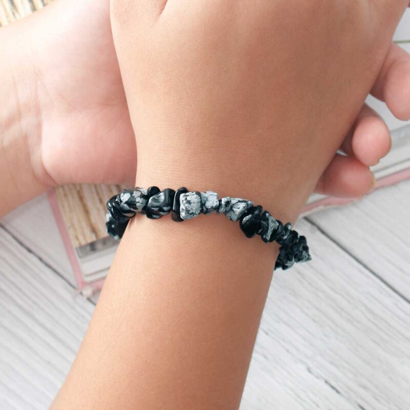 Snowflake Obsidian Chips Stone Elastic Bracelet