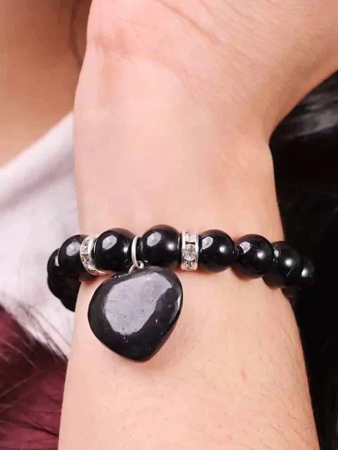 Shop Black Tourmaline Crystal Bracelet With Mini Heart Charm