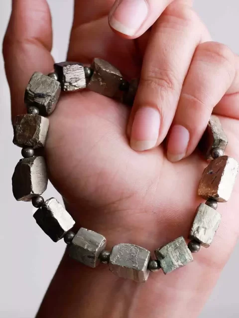 Shop Natural Pyrite Bracelet In Cube Beads Shape